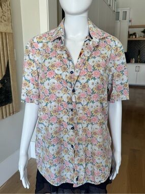 johnnie-O Floral Short-Sleeve Button-Down Shirt in Pink, Yellow and White